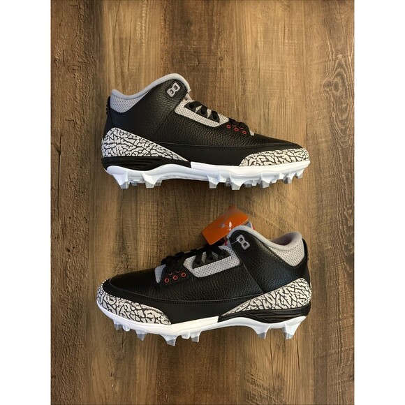 Air Jordan 3 Mid TD 'Black Cement' Football Cleats FZ8626-001 Men Size 10.5